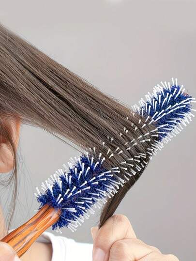 Peigne boucleur bleu, brosse à cheveux en poils de sanglier avec manche en bois, convient aux coiffeurs, salons, usage domestique pour dames, brosse à boucler et lisser 2-en-1, brosse à cheveux, peigne, outils capillaires, essentiels pour les salons de coiffure, la beauté et les voyages