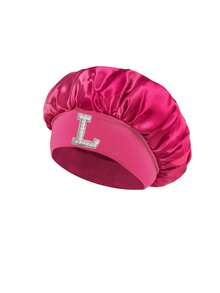 1 Pc A-Z Letter Hats Children' Elastic Wide Brim Satin Sleeping Cap Elastic Caps Fit, Hair Protection, Ultra Soft & Breathable With Anti-Slip Lining - Hot Pink - View 10