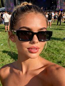 1 Pair Unisex Retro Rectangular Fashion Glasses, Suitable For Everyday Outings, Music Festivals, Holiday Gifts, And Daily Wear, Paired With Beach Accessories - Black - View 4