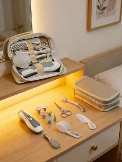 Cortaúñas eléctrico de para bebé, set de cuidado del bebé con peine y andador, regalo para bebés niños y niñas (Gris)