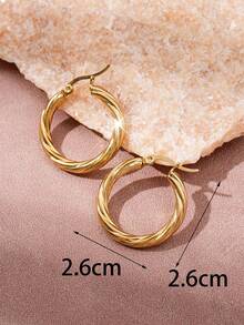 1对时尚简约优雅女士风格不锈钢金色扭纹耳环 - 金色 - 查看 4