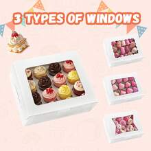 Tomnk 48pcs 8x6x2.5 Inches Bakery Boxes, Cookie Boxes, Treat Boxes With 3 Style Window, For Chocolate Strawberries Muffins Donuts And Party Favor, White/Brown, For Mother's Day, Wedding, Party - Nhiều màu - Xem 11