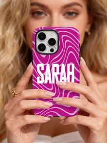 1pc Customized Minimalist Splicing Ripple Name Phone Case, 2-In-1 Glossy Filmstrip Hard Shell Phone Protective Cover Compatible With Iphone 11/12/13/14/15/16 17 Pro Max,International Version, Not The Domestic Version - Multicolor - View 5