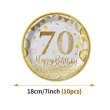 1 Set 70th Anniversary Gold Balloon Disposable Plates, Napkins, Cups, Serves 10 Guests, Suitable For Birthday, Wedding, Party, Family Picnic - Multicolor - View 7