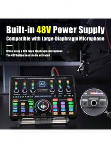 Professional Studio-Grade Live DJ Mixer With AI Audio Chip - Dual Bluetooth 5.3, 3000mAh Lithium Battery For 6-Hour Long Operation, 12 Pro-Grade Audio Effects & Built-In Music Ambient Light. Features AI Sound Calibration To Optimize Frequency Response, Enhance Vocal Clarity & Suppress Background Noise. - AI10 Pro - View 6