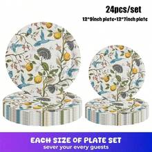 7inch 9inch Disposable Paper Party Plates, 6-48 Servings, 12pcs/Set 24pcs/Set 48pcs/Set, Daffodil Pattern, Birthday Supplies, Picnic Supplies, Camping Supplies, Wedding Supplies, Company Team Building Supplies, Party Gathering Plates, Disposable Party Tableware - 彩色 - 查看 9
