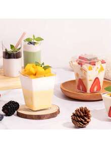 50/20/10/1 Piezas Vasos de postre de 5 Oz con tapas, para yogur, pudín/vasos de aperitivo, mini vasos de postre, pudín, fruta y helado, postres, aperitivos, tiramisú, helado, yogur, adecuado para fiestas, bodas, decoración, viajes - Multicolor - Ver 6