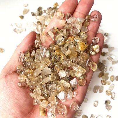 50g/100g Natural Golden Rutile Quartz Tumbled Chips Stone Crushed Stones For Plants Succulent Flowerpot Vase Filler Decorative Rocks Terrarium Supplies Little Fish Tank Rocks Gravel Pebbles
