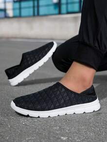 2026新款男士春夏透气网面休闲一脚蹬乐福鞋，柔软灵活防滑鞋底，简约设计 - 黑色 - 查看 2