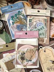 30 szt./opakowanie, estetyczny materiał w stylu vintage, suszone kwiaty w losowych kolorach i akcesoria z juty, kreatywne naklejki do scrapbookingu do pamiętnika, koperty, kubka, pudełka na prezent, idealne na Walentynki i Dzień Matki - Wielokolorowe - Zobacz 12