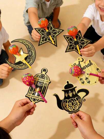 48 Stück Schwarze und Goldene Lutscher-Halter für Eid, Ramadan Kareem Lutscher Dekor Karten, Ramadan Mubarak Papier Süßigkeiten Karten, Ramadan Party Geschenke, Party Favors, Ramadan Mubarak Islam Advent Tag, Ramadan Dekorationen für Zuhause, Ramadan Kareem, Eid Mubarak Dekoration, Islam Muslimisches Event Party Zubehör, Al Adha Eid Muslimische Dekoration