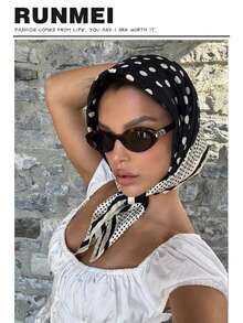 1条女士波点真丝围巾，女士真丝领巾，时尚真丝围巾披肩，夏季 - 黑色 - 查看 2