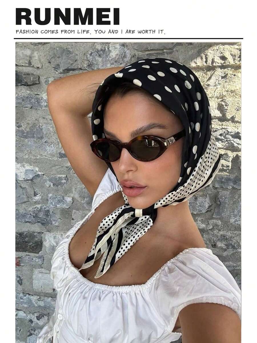 1条女士波点真丝围巾，女士真丝领巾，时尚真丝围巾披肩，夏季