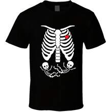 Camiseta de esqueleto gemelo, camiseta de embarazada, camisetas de maternidad, camiseta de disfraz de Halloween, regalo para mujeres gemelas, regalos para mamás embarazadas - Negro-2 - Ver 1