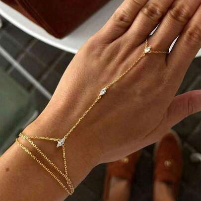 2pcs Set Sparkling Crystal Multilayer Stackable Rings & Bracelet, Jewelry Gift Suitable For Women's Daily Wear, Nightclub Party, Gathering