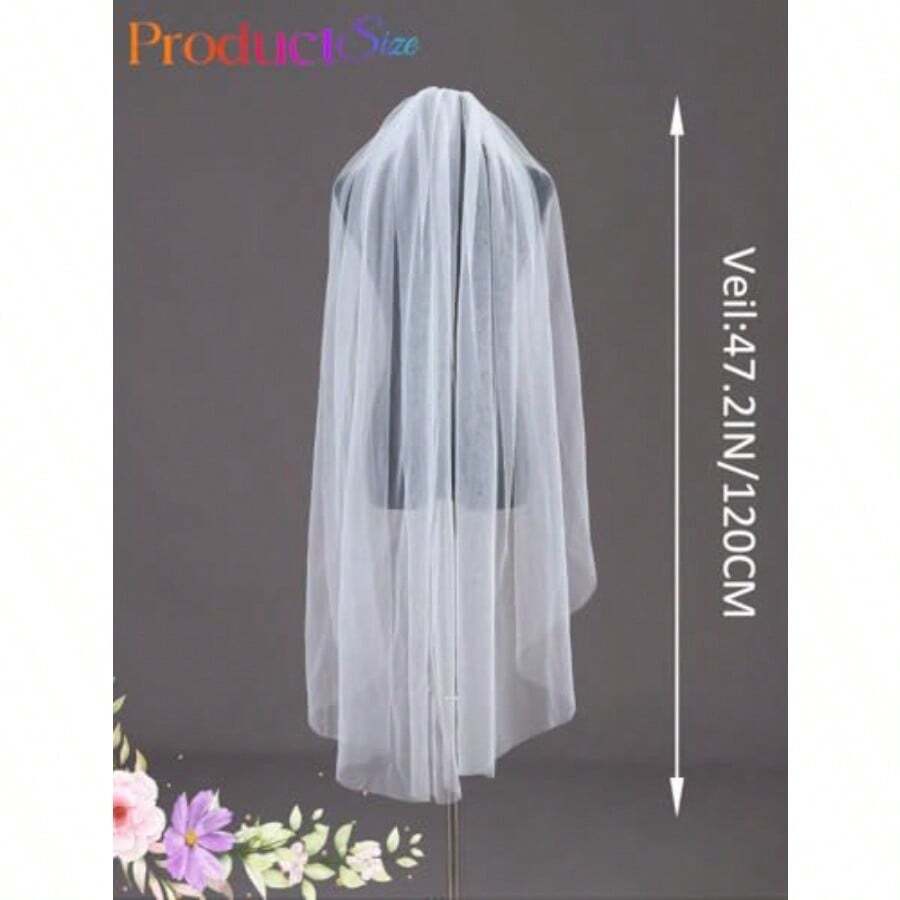 Velo de novia de 1 nivel color marfil simple con peine para novias y mujeres blanco-17 - como en la foto - Ver 1