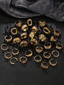 2/4/6/8/15pcs Set 18K Gold Plated Stainless Steel Rings, Random Style Blind Box Series With Cubic Zirconia, Elegant Fashion Rings, Ideal Gift - Gold - View 2