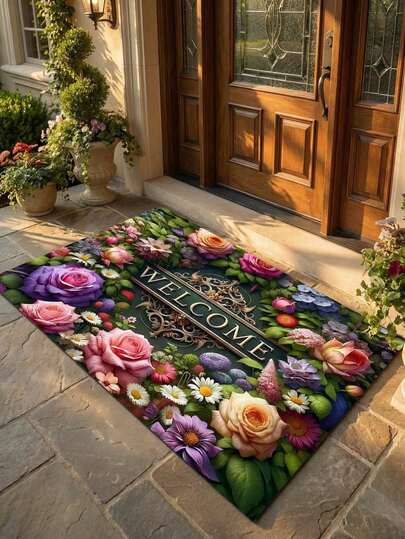 1pc Gold Diamond Velvet + 850g/㎡ Pointed Toe Printed Carpet, Featuring Exquisite Border Pattern And Exotic Nordic Design, Anti-Slip And Stain-Resistant, Retro Bohemian Modern Holiday Carpet, Moroccan Washable, Suitable For Yard, Patio, Balcony, Picnic Outdoor Decor, Study, Entryway, Long Corridor, Large Area Carpet