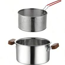 Juego de freidora multiusos de gran capacidad de acero inoxidable 304, con cesta y mango, apto para tempura, pinchos, patatas fritas, pollo frito, hervir leche, fideos, compatible con placa de inducción, herramienta esencial de cocina - Plateado - Ver 14