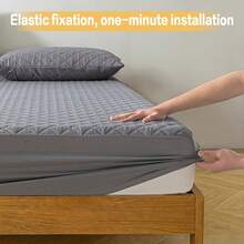 AVXLRQ Waterproof Mattress Protector, Non-Slip, Thickened, Solid Color, Quilted Mattress Cover With Deep Pocket (Soft And Comfortable), Machine Washable, Can Also Be Used Alone As A Mattress Cover, Suitable For Bedrooms, Guest Rooms And Hotel Mattress Protection, Exquisite And Thoughtful Gift. - 灰色 - 查看 4