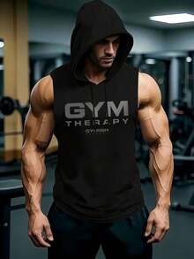 Men's Summer Fashion Casual Drawstring Hooded Vest - Black - View 1