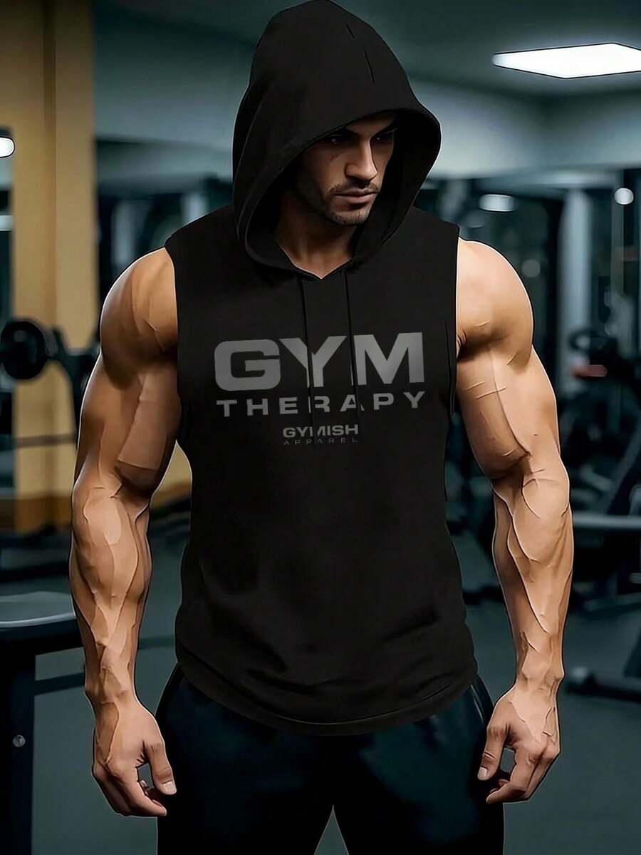 Men's Summer Fashion Casual Drawstring Hooded Vest - Black - View 1