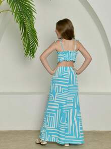 Long Jumpsuit With Wide-Leg Pants For Children And Teenagers, Printed Tank Top. - 淺藍色 - 查看 2