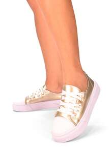 Tenis Casual Dourado com Biqueira Feminino  Macio Lançamento Original - Dourado - Visão 2