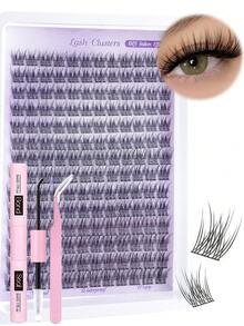 168 Pcs D Curl Natural Lash Extension Kit 168Pcs Lash Clusters Kit Wispy Eyelash Extensions 9-12 MM Individual Lashes Extensions With Bond And Seal Lash Glue And Eyelash Extension Tweezers DIY At Home - Black - View 2