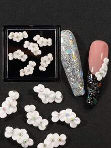 6/12/30pcs 3D Handmade Acrylic Flower Nail Art Decorations - Luxury White 3D Flowers With Rainbow Rhinestones And Golden Beads, Carved By Nail Artists, INS Trending Spring/Summer DIY Nail Supplies, Suitable For Women And Girls, Elegant Nail Stickers Nails - Yellow - View 15
