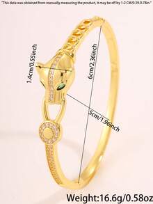 Camhanno 1 Piece - Cheetah Head Bronze Bracelet, The Gold Plating Process Makes The Zirconia Sparkle, The Green-Eyed Cheetah Has A Cool And Stylish Aura, And Is The Perfect Finishing Touch To Your Personal Style. - Gold - View 7