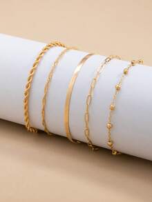 5pcs/Set Fashionable Elegant Metal Bracelet Set - Gold - View 3