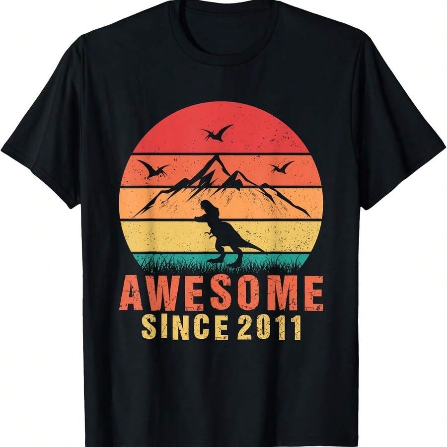 Awesome Since 2011 Retro 14th Birthday Dinosaur 14 Years Old T-Shirt - 紅色 - 查看 1