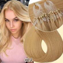 100Strands Micro Ring Loop Tip Remy Human Hair Extensions Straight Micro Beads Link Hair 0.5g/Strand Pelucas De Cabello Humano #1 Jet Black #1B Natural Black #2 Dark Brown #4 Medium Brown #6 Light Brown #24 Natural Blonde #27 Dark Blonde #60 Platinum Blonde #613 Bleach Blonde #4/27 Medium Brown/Dark Blonde #12/613 Golden Brown/Blonde #18/613 Ash Blonde/Bleach Blonde - #24 Natural Blonde - 查看 1