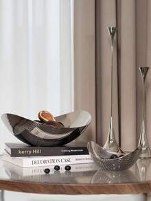 1pc Nordic Style Stainless Steel Tray, Luxury Fruit Plate Tray, Living Room Fruit Bowl Household Tea Table - Silver - View 4