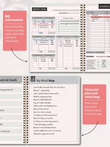 BUBU Monthly Budget Planner Book, 8.4" * 5.5" Undated Bill Payment Notebook Journal With 52 Weeks For Income, Debt, Saving, Expense And Bill Tracker Organizer,School Home Office Supplies - Budget Book - Brown - View 7