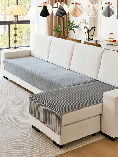 1pc Thick Warm Solid Color Flannel Sofa Cushion, Minimalist Modern Style Pet-Friendly Anti-Dirty Anti-Slip Sofa Cover, Autumn/Winter Anti-Scratch Sofa Protector Suitable For L-Shaped Combination Sofa And 1/2/3/4 Seat Sofa