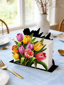 Elegant Tulip Metal Napkin Holder, Creative Tabletop Tissue Paper Dispenser - Ideal For Kitchen And Dining Room Decor - Suitable For Restaurants, Hotels, Cafes, Banquet Tables, Engagement And Wedding Parties - Upright Square Napkin Holder Base - Great Mother's Day Gift For Mom - Multicolor - View 14