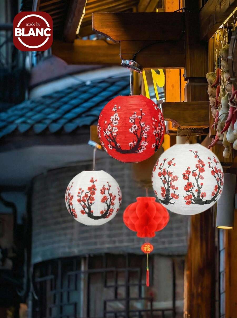 Haus Hana 20个中式/日式纸灯笼,派对装饰,樱花吊灯,适用于中国新年、生日派对、婚礼、日式餐厅等场合。(红色、白色) - 紅白色 - 查看 1