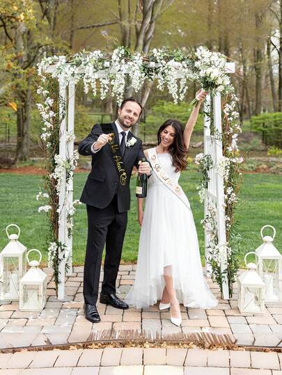 2条黑白压纹婚礼仪式丝带，新郎新娘丝带，求婚肩带，适用于单身派对、婚礼、新娘送礼活动、万圣节、圣诞节活动和派对用品装饰