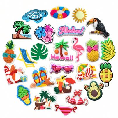 25pcs/Set Summer Beach Party Hawaiian Series Sandal Decorations, Shoes DIY Accessories, High-Quality Jewelry Parts, Great Gifts For Teenagers, Men, Women And Adults