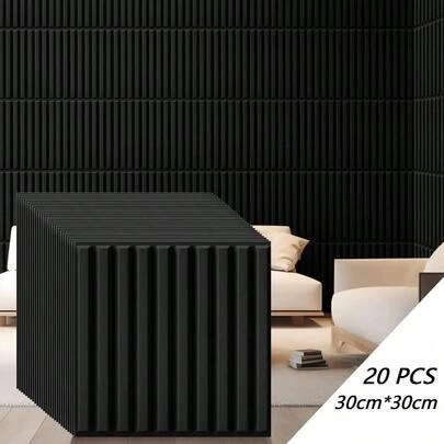 20 piezas paneles de pared decorativos 3D negros, impermeables y resistentes al desgaste, de 30 x 30 cm, adecuados para estudio, dormitorio, sala de estar y cocina.