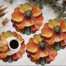 Conjunto de 1 peça, Jogo Americano Redondo de Linho com Pintura a Óleo Floral, 38cm de Diâmetro, Decoração Sazonal para Mesa de Jantar e Cozinha, Decoração de Primavera para Casa, Ideal para Festas, Encontros e Refeições em Família. - Multicolorido - Ver 5