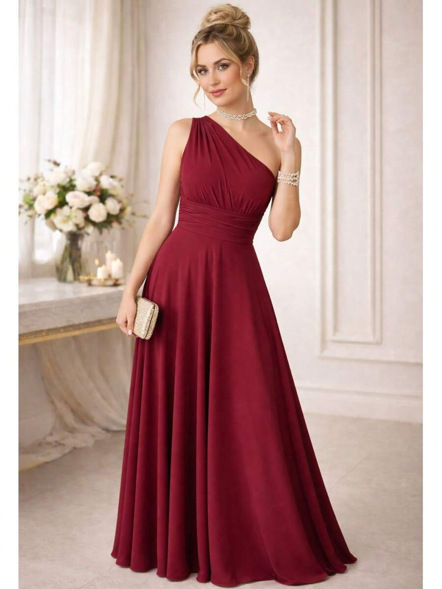 Bridesmaid Dress Party Guests Reception Graduation Without Shine Limp Mule In Fluity - 紅木色 - 查看 1