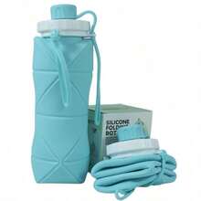 600毫升可折叠硅胶水杯 - 便携式水杯，带盖和挂环，可拆卸吸嘴方便清洗，轻便可重复使用，适合旅行、徒步、运动 - （绿色、粉色、灰色、蓝色） - 耐用设计 - 彩色 - 查看 18