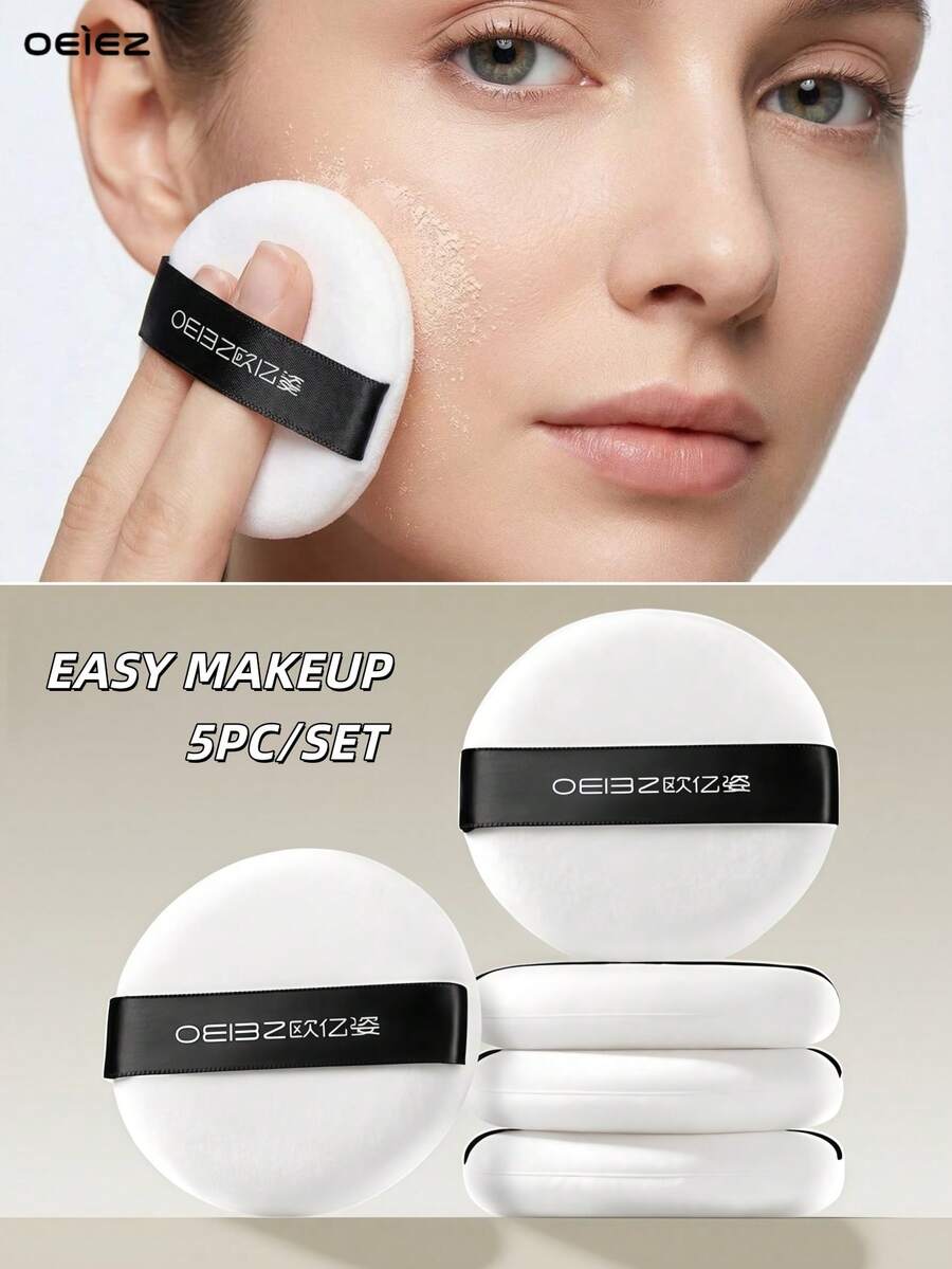 OEIEZ 5个3英寸柔软粉扑化妆海绵垫，超柔软可水洗天鹅绒粉扑，适用于定妆粉和散粉 - 白色 - 查看 1