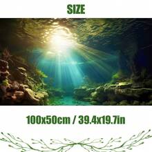 阳光明媚的深潭,鱼缸背景画,水族箱背景贴纸,爬行动物缸背景装饰,两侧嶙峋的峭壁,附着的海藻和苔藓散发出湿润的绿色,光影交错,将家里的鱼缸变成一个微缩的深潭圣地,水族箱背景装饰,适用于水族箱、两栖动物和爬行动物栖息地装饰,鱼缸/水族箱/爬行动物缸配件 - A - 查看 16