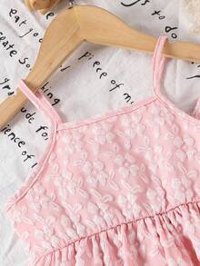 2pcs/Set Young Girl' Jacquard Sleeveless Camisole And Pants Set, Summer - Pink - View 3