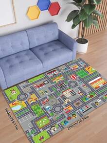Alfombra de juego educativa y colorida con patrones de parques infantiles, animales y transporte, adecuada para sala de estar, dormitorio, cocina, en múltiples tamaños, lavable a máquina - Gris - Ver 2