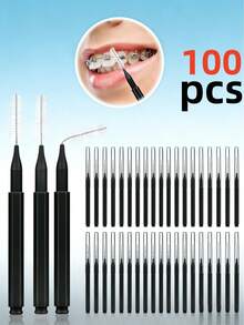 200支黑白牙间刷，迷你便携牙签刷带防尘盖，口腔卫生清洁工具，适用于牙齿、假牙、睫毛和眉毛。居家、旅行和聚会必备。 - 黑與白 - 查看 16